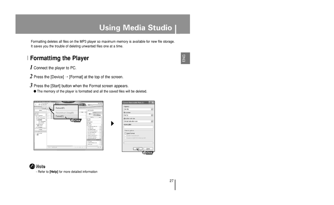 Samsung YP-U1 manual Formattimg the Player 