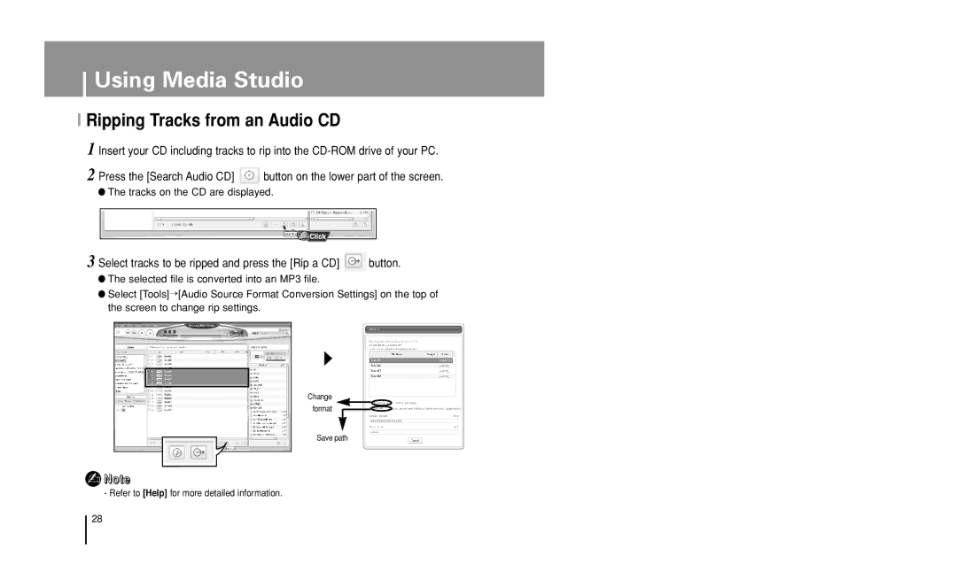 Samsung YP-U1 manual Select tracks to be ripped and press the Rip a CD, Tracks on the CD are displayed, Button 