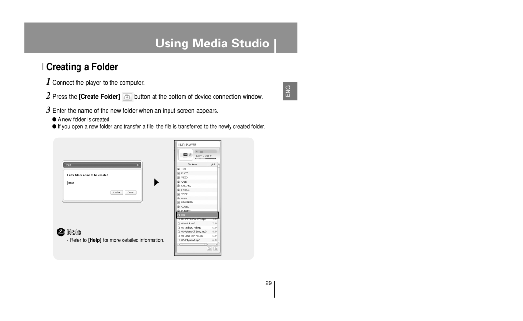 Samsung YP-U1 manual Connect the player to the computer, New folder is created 