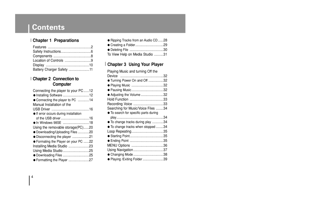 Samsung YP-U1 manual Contents 