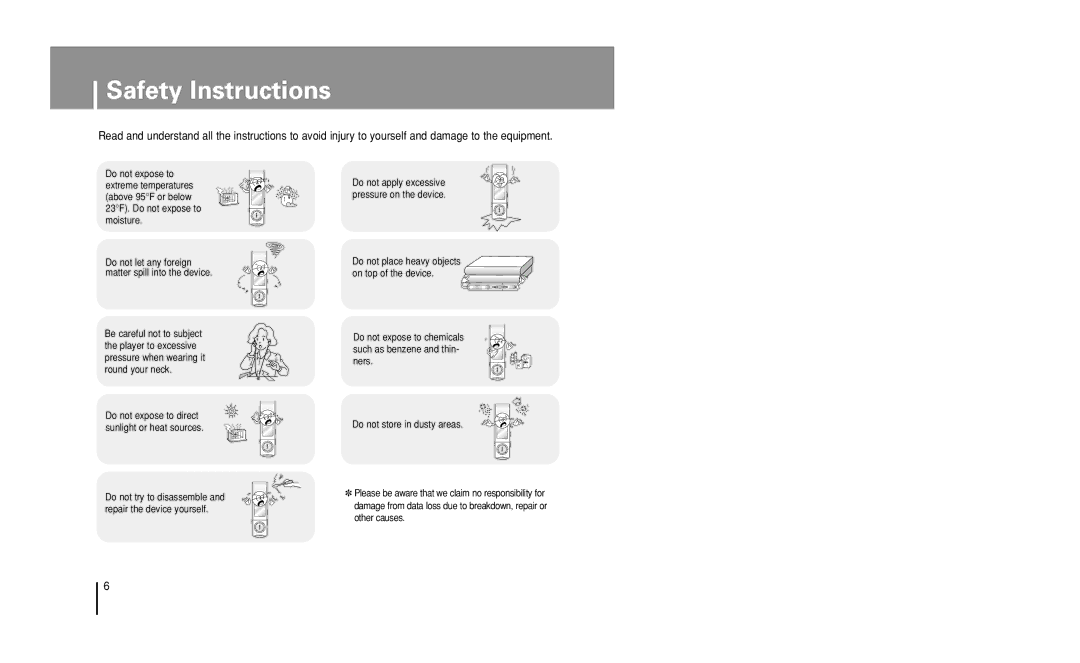 Samsung YP-U1 manual Safety Instructions 