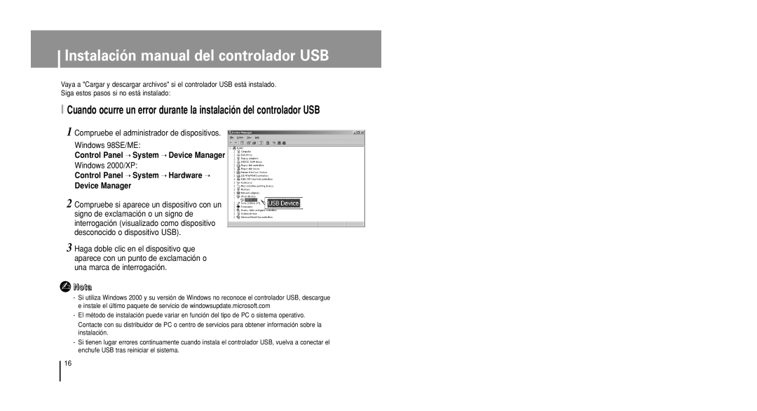 Samsung YP-U1V/ELS, YP-U1X/ELS Instalación manual del controlador USB 