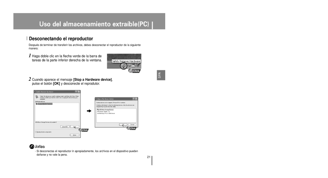 Samsung YP-U1X/ELS, YP-U1V/ELS manual Desconectando el reproductor 