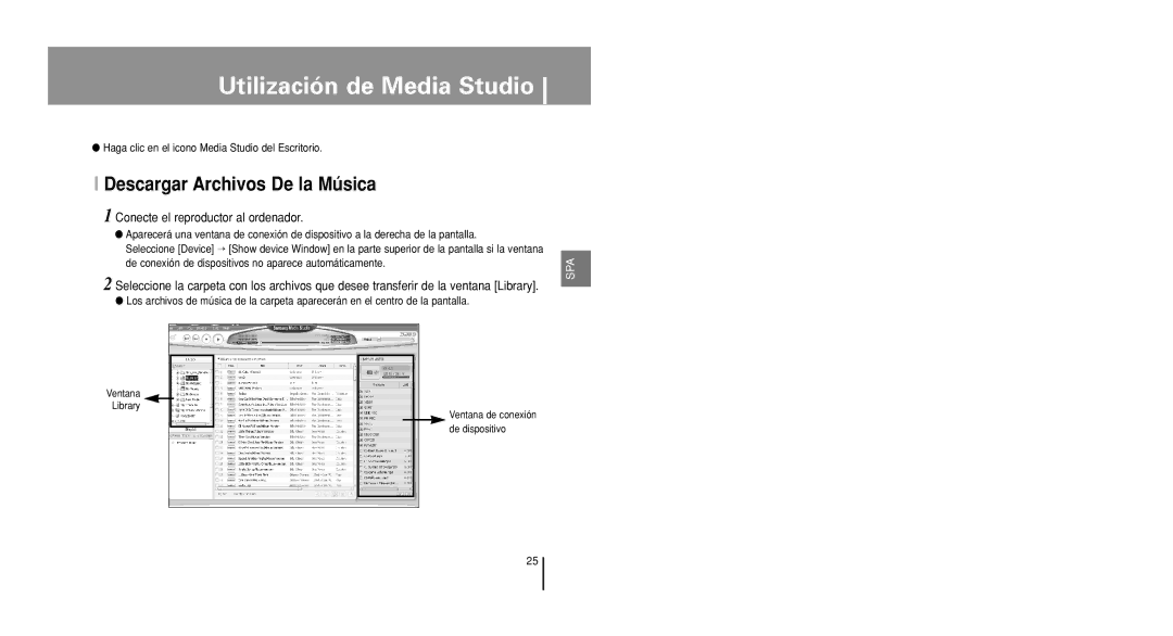 Samsung YP-U1X/ELS, YP-U1V/ELS manual Utilización de Media Studio, Descargar Archivos De la Música 