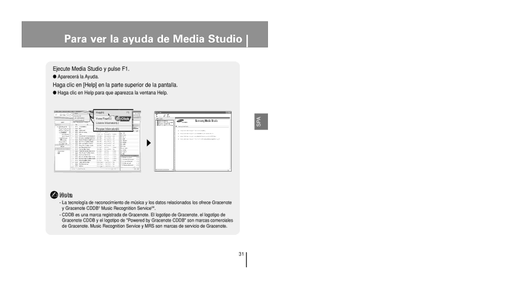 Samsung YP-U1X/ELS, YP-U1V/ELS manual Para ver la ayuda de Media Studio 