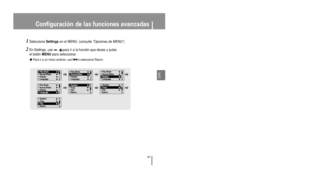 Samsung YP-U1X/ELS, YP-U1V/ELS manual Configuración de las funciones avanzadas 