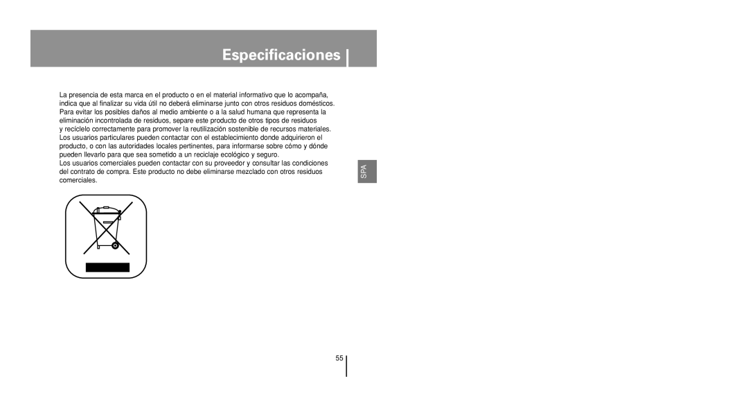 Samsung YP-U1X/ELS, YP-U1V/ELS manual Especificaciones 