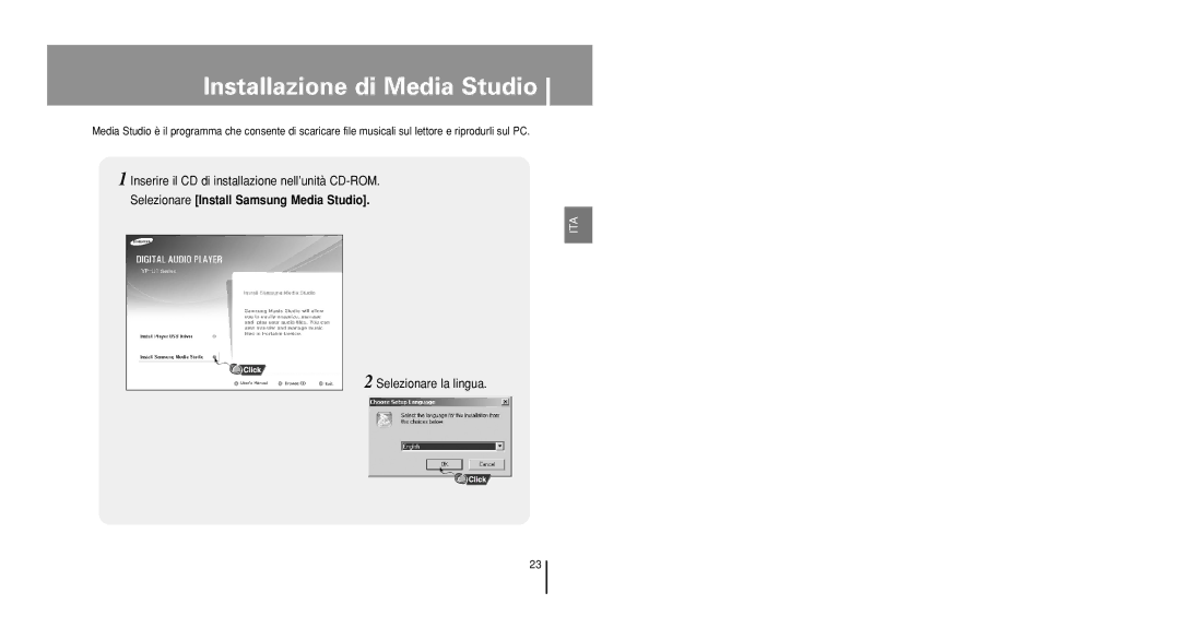 Samsung YP-U1X/ELS, YP-U1V/ELS, YP-U1Z/ELS, YP-U1QB/ELS, YP-U1QW/ELS manual Installazione di Media Studio 