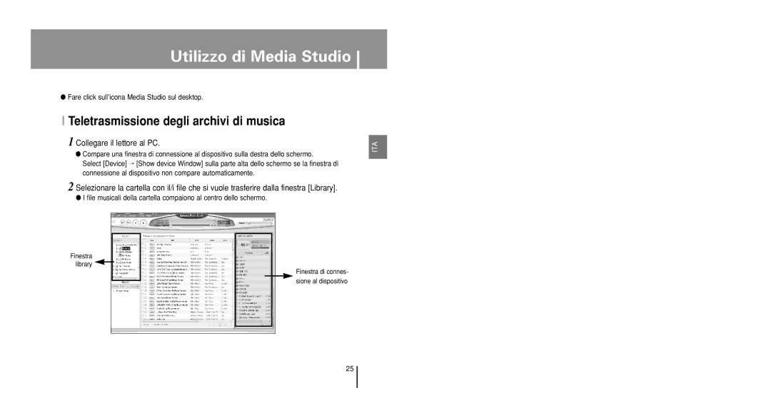 Samsung YP-U1V/ELS, YP-U1Z/ELS, YP-U1QB/ELS manual Utilizzo di Media Studio, Fare click sull’icona Media Studio sul desktop 