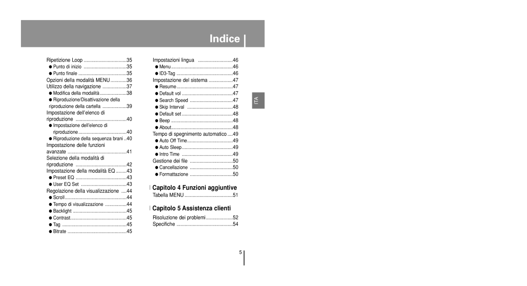 Samsung YP-U1V/ELS, YP-U1Z/ELS Riproduzione/Disattivazione della, Impostazione dell’elenco di, Search Speed Skip Interval 