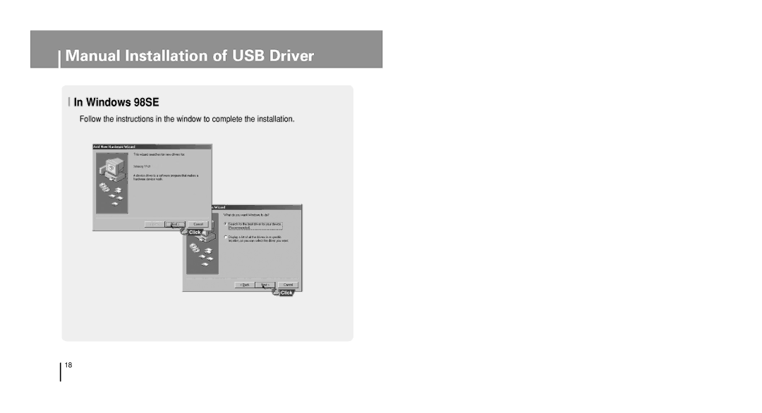 Samsung YP-U1XB/XFO, YP-U1V/ELS, YP-U1Z/ELS, YP-U1VW/ELS, YP-U1QB/ELS, YP-U1X/ELS, YP-U1VR/ELS, YP-U1QW/ELS manual Windows 98SE 