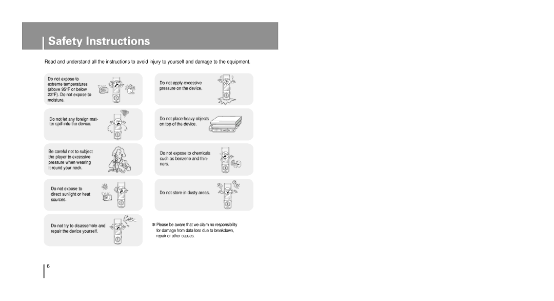 Samsung YP-U1QW/ELS, YP-U1V/ELS, YP-U1Z/ELS, YP-U1VW/ELS, YP-U1QB/ELS, YP-U1X/ELS, YP-U1VR/ELS, YP-U1ZB/XFO Safety Instructions 