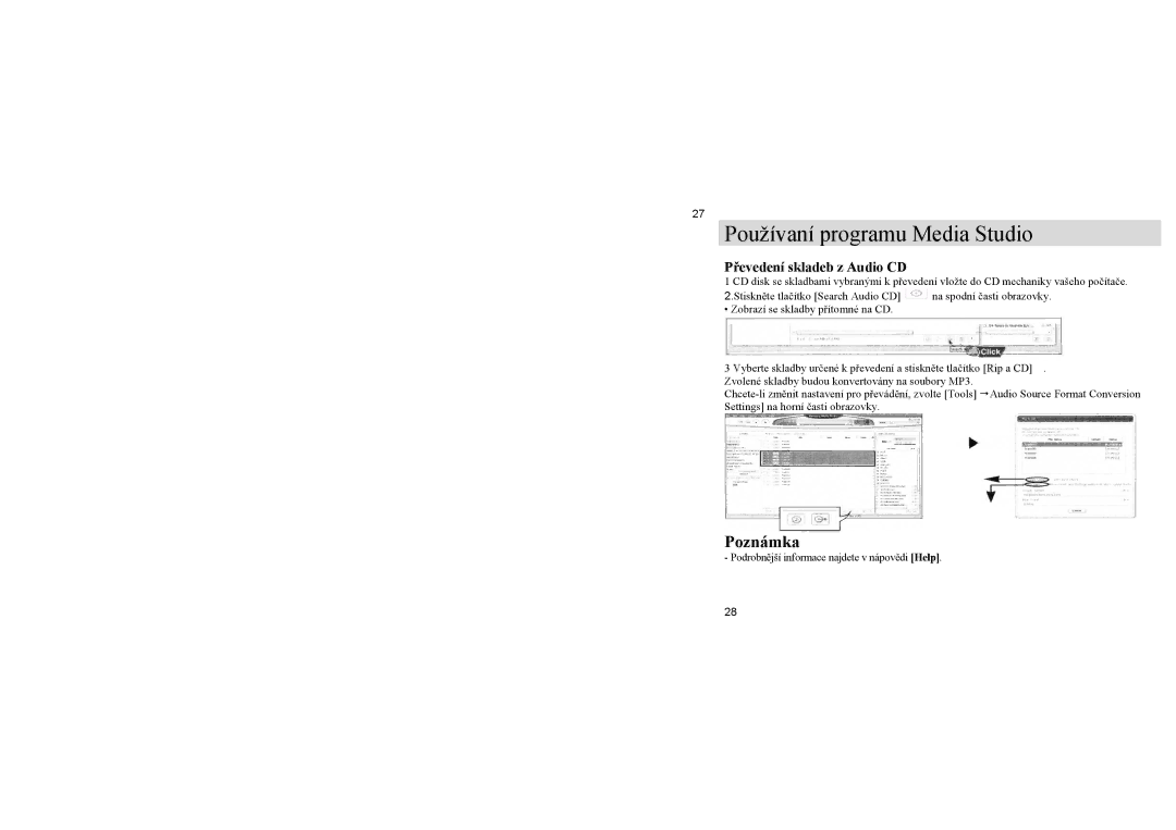 Samsung YP-U1Z/ELS, YP-U1QB/ELS, YP-U1X/ELS manual Převedení skladeb z Audio CD 