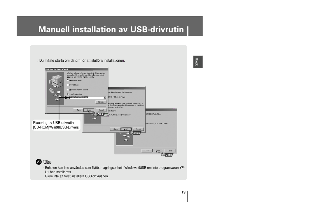 Samsung YP-U1X/ELS, YP-U1Z/ELS manual Obs, Du måste starta om datorn för att slutföra installationen 