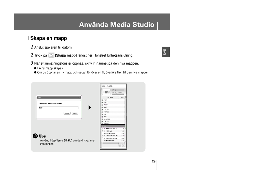 Samsung YP-U1X/ELS, YP-U1Z/ELS manual Skapa en mapp, En ny mapp skapas 