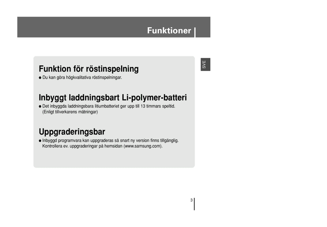 Samsung YP-U1X/ELS, YP-U1Z/ELS manual Funktion för röstinspelning 