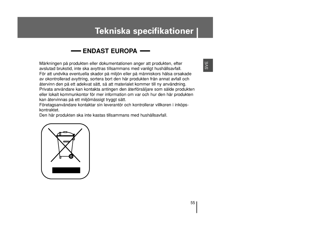 Samsung YP-U1X/ELS, YP-U1Z/ELS manual Endast Europa 