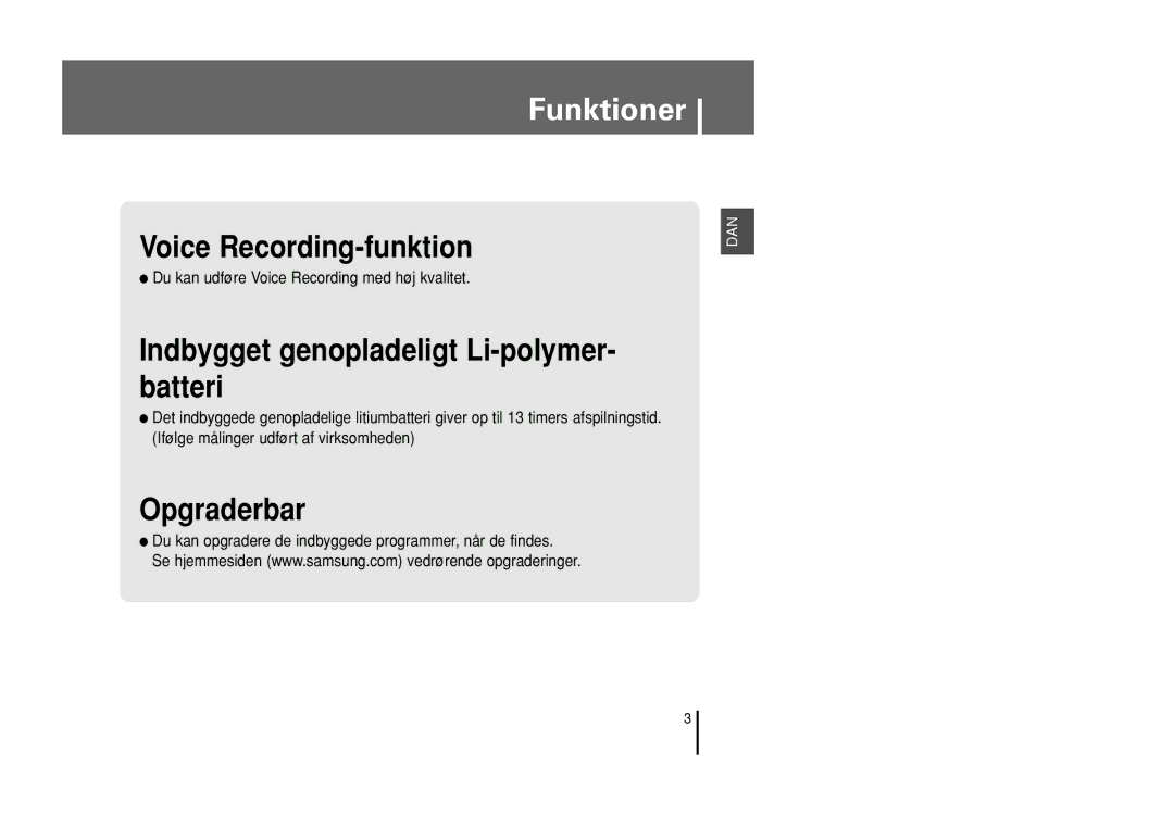 Samsung YP-U1X/ELS, YP-U1Z/ELS manual Du kan udføre Voice Recording med høj kvalitet 