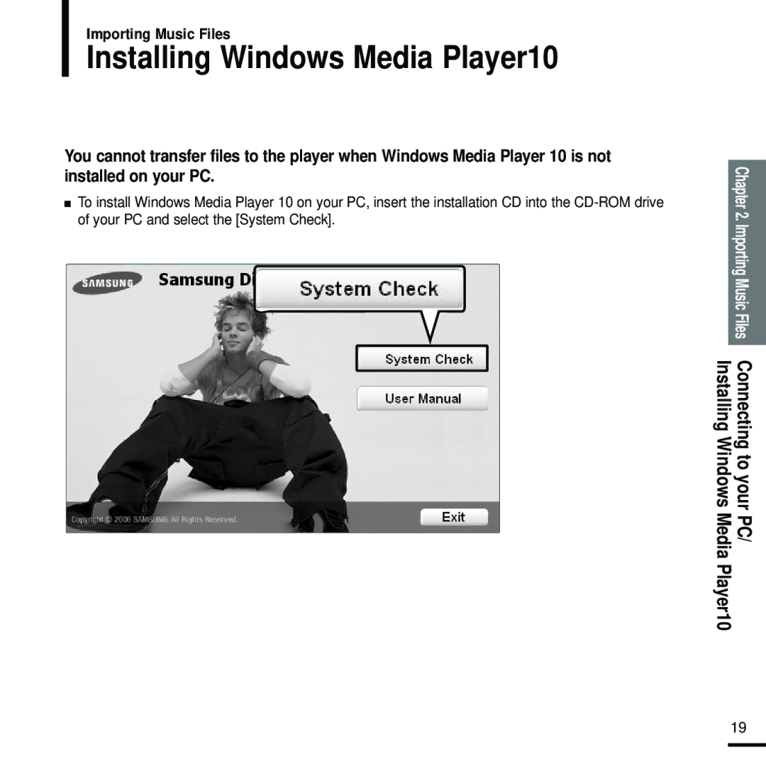 Samsung YP-U2J manual Installing Windows Media Player10 