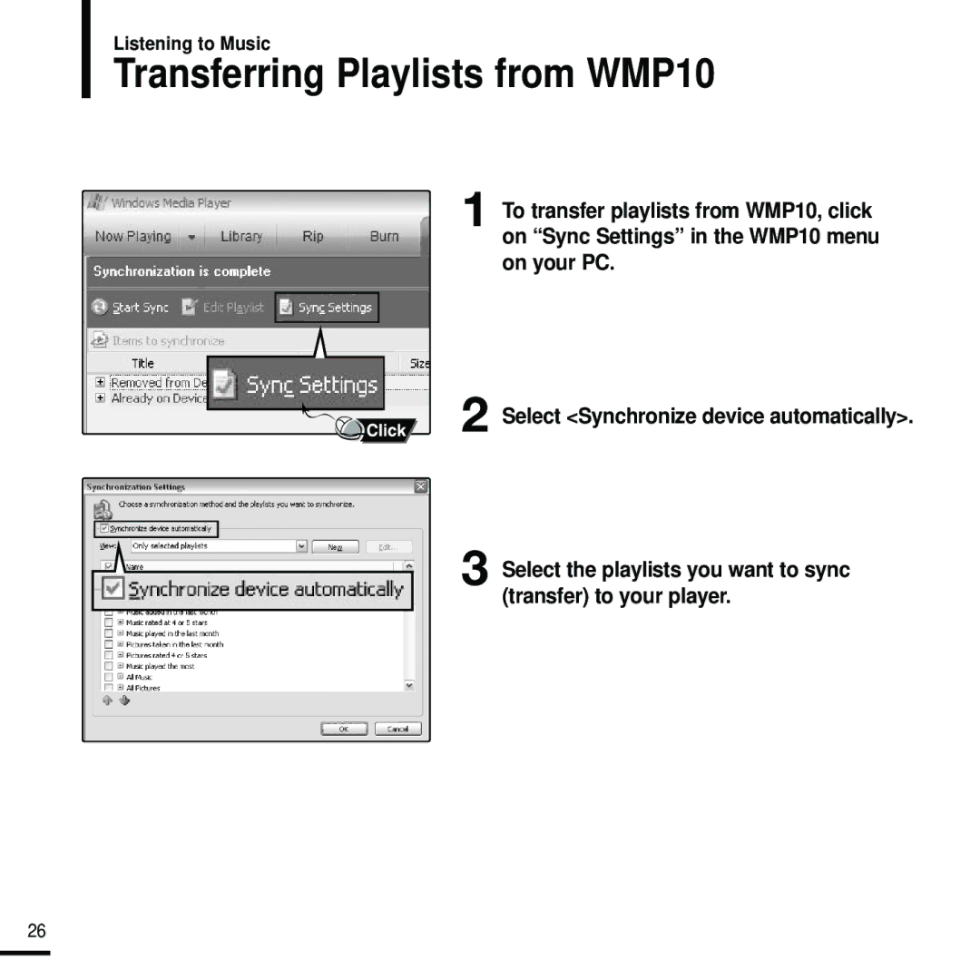 Samsung YP-U2J manual Transferring Playlists from WMP10 