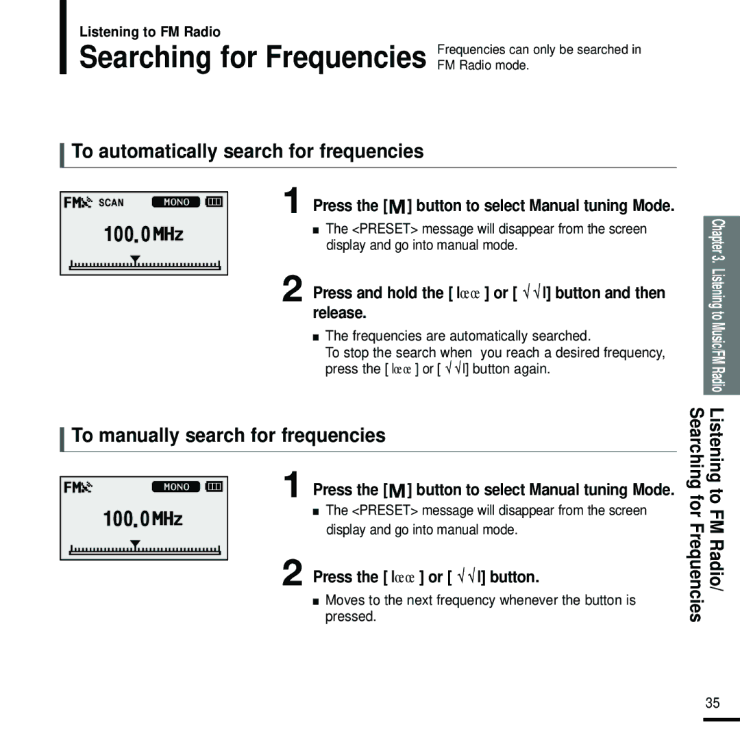 Samsung YP-U2J To automatically search for frequencies, To manually search for frequencies 