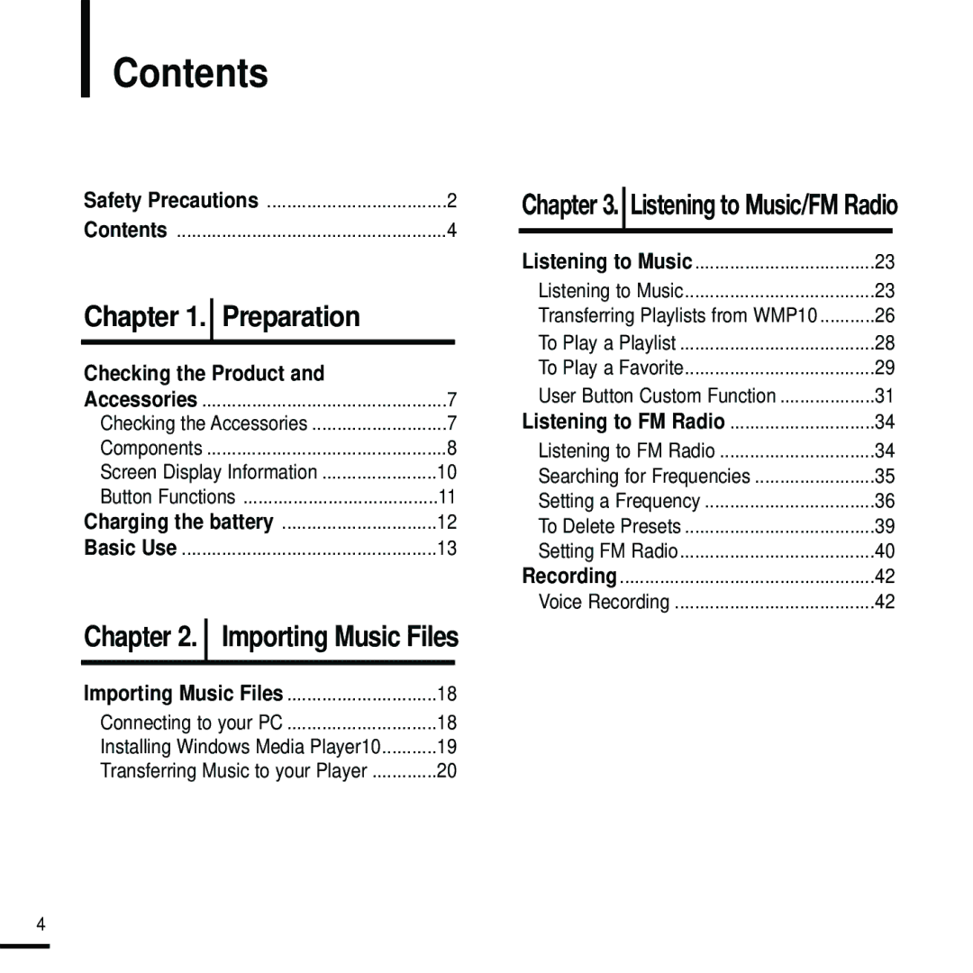 Samsung YP-U2J manual Contents 