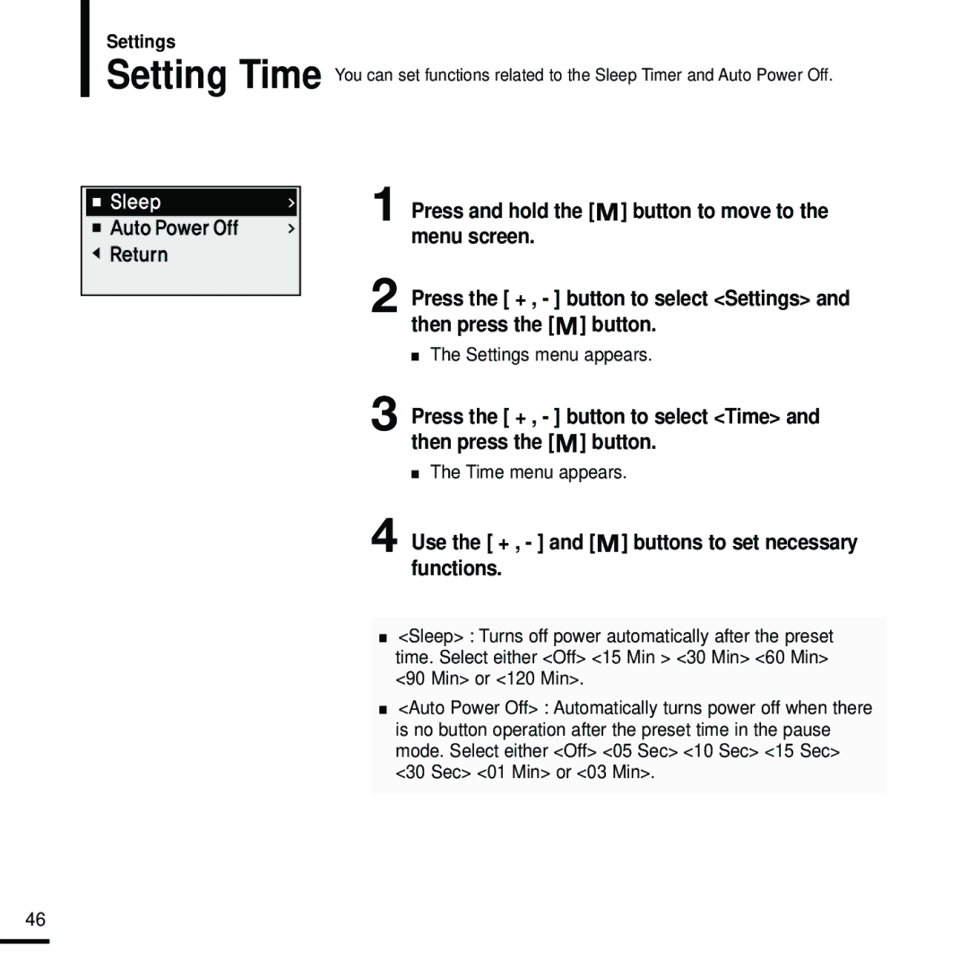 Samsung YP-U2J manual Time menu appears 