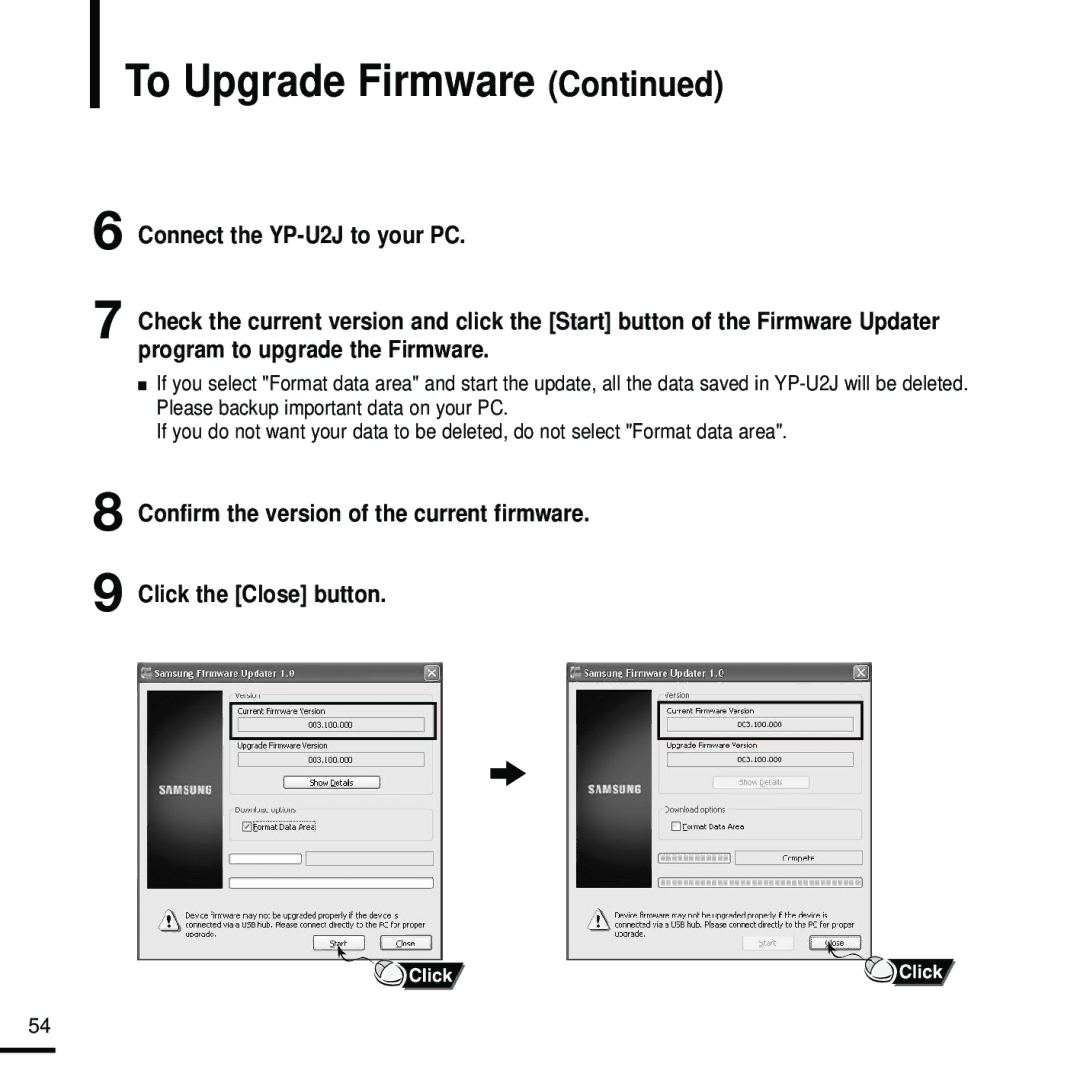 Samsung YP-U2J manual To Upgrade Firmware 