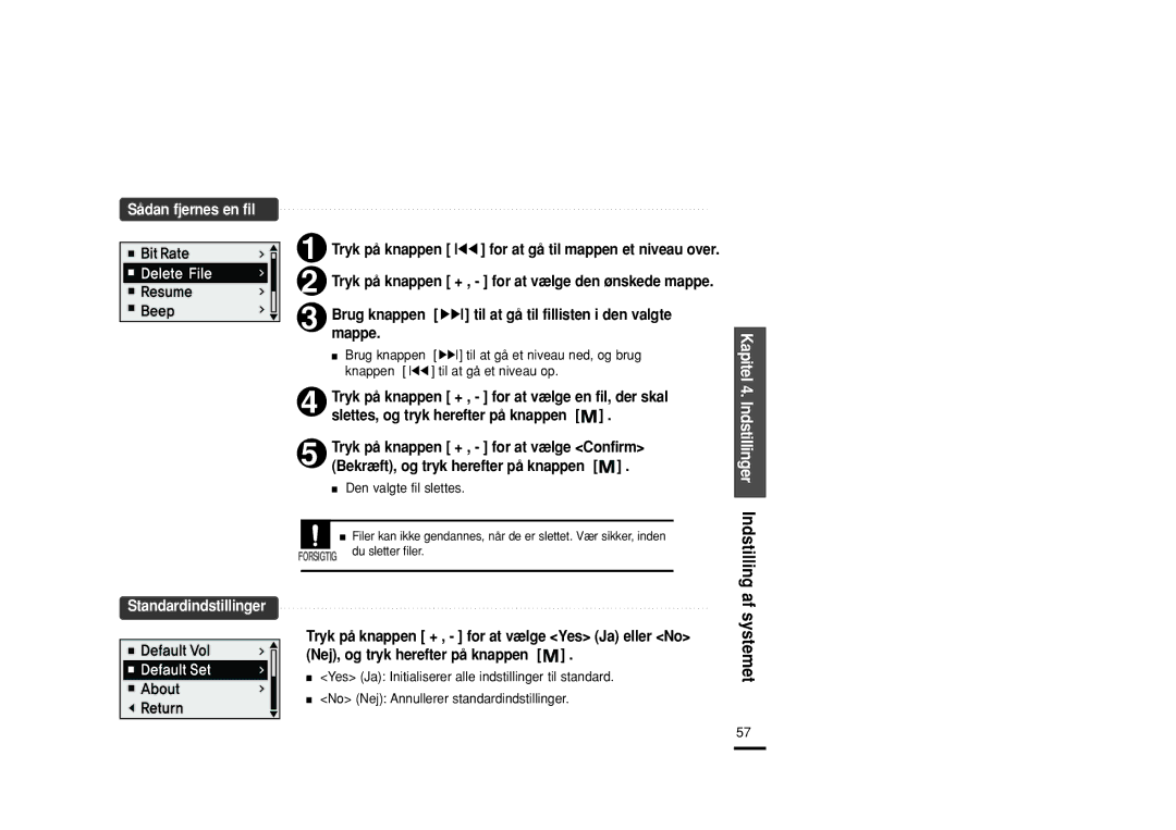 Samsung YP-U2ZB/ELS, YP-U2RXB/ELS manual √√l til at gå til fillisten i den valgte, Mappe, Knappen lœœ til at gå et niveau op 