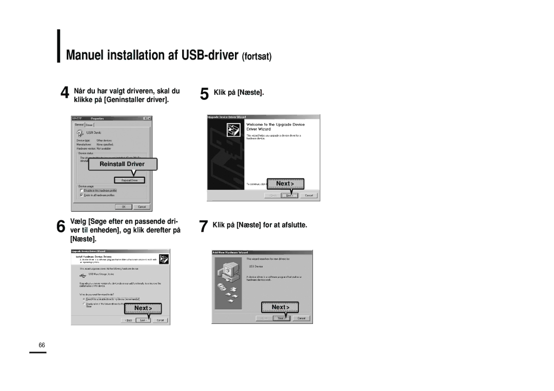 Samsung YP-U2RQB/XEE, YP-U2RXB/ELS, YP-U2ZB/ELS Manuel installation af USB-driver fortsat, Klik på Næste for at afslutte 