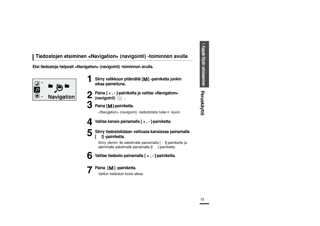 Samsung YP-U2RZB/XEE, YP-U2RXB/ELS, YP-U2ZB/ELS, YP-U2RQB/XEE manual Navigation navigointi -tiedostolista tulee näkyviin 