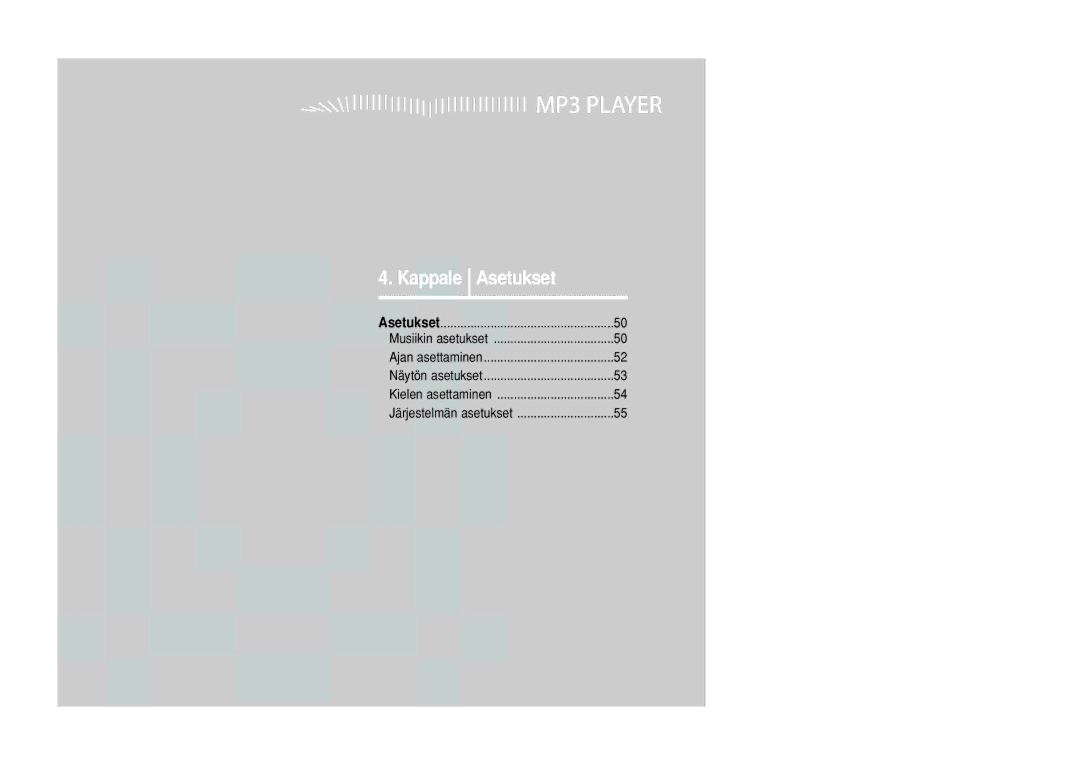 Samsung YP-U2ZB/ELS, YP-U2RXB/ELS, YP-U2RQB/XEE, YP-U2RZB/XEE manual Kappale Asetukset 