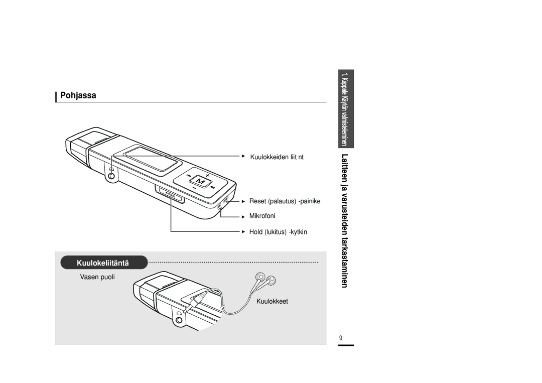 Samsung YP-U2ZB/ELS, YP-U2RXB/ELS, YP-U2RQB/XEE, YP-U2RZB/XEE manual Pohjassa, Kuulokeliitäntä 