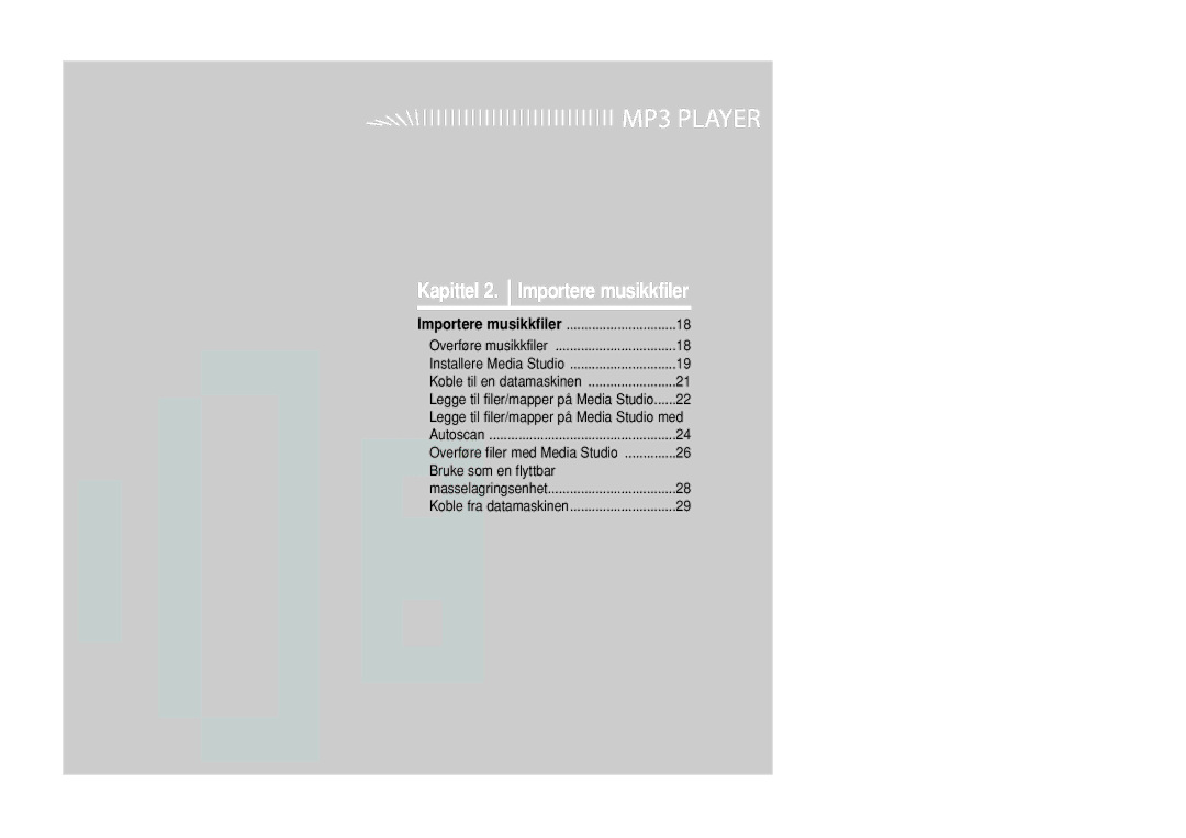 Samsung YP-U2ZB/ELS, YP-U2RXB/ELS, YP-U2RQB/XEE, YP-U2RZB/XEE manual Kapittel 2. Importere musikkfiler 