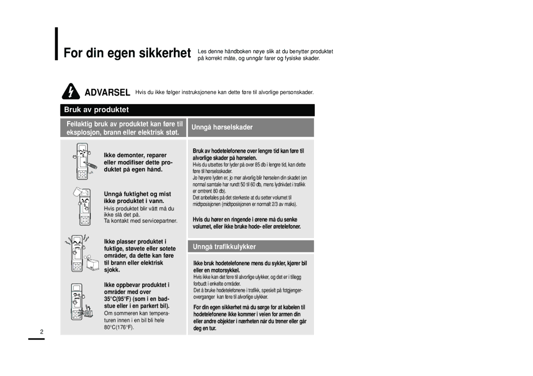 Samsung YP-U2RQB/XEE, YP-U2RXB/ELS, YP-U2ZB/ELS, YP-U2RZB/XEE manual Bruk av produktet 