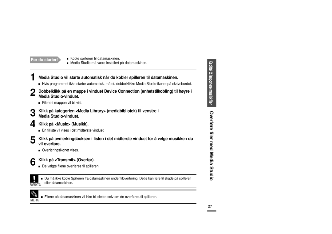 Samsung YP-U2RZB/XEE, YP-U2RXB/ELS, YP-U2ZB/ELS, YP-U2RQB/XEE manual Klikk på Transmit Overfør 