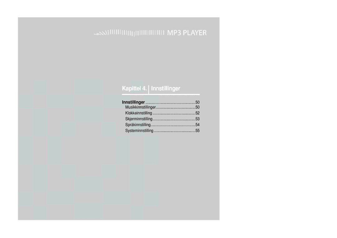 Samsung YP-U2ZB/ELS, YP-U2RXB/ELS, YP-U2RQB/XEE, YP-U2RZB/XEE manual Kapittel 4. Innstillinger 