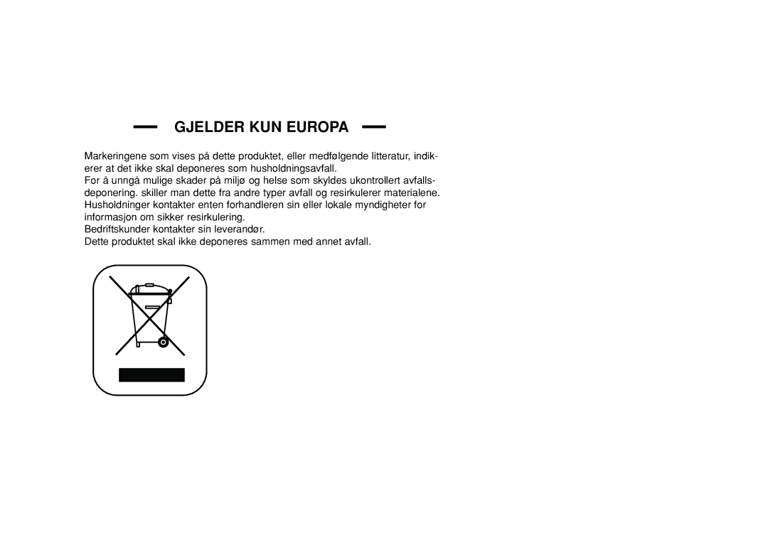 Samsung YP-U2RQB/XEE, YP-U2RXB/ELS, YP-U2ZB/ELS, YP-U2RZB/XEE manual Gjelder KUN Europa 