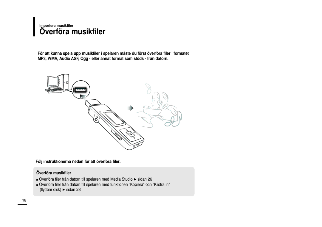 Samsung YP-U2RQB/XEE, YP-U2RXB/ELS, YP-U2ZB/ELS, YP-U2RZB/XEE manual Överföra musikfiler 