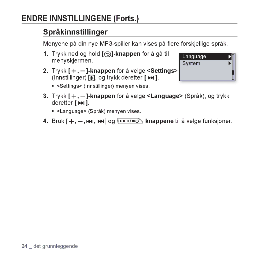 Samsung YP-U3JQP/XEE, YP-U2RZB/XEE, YP-U3JQW/XEE, YP-U3JQB/XEE manual Språkinnstillinger 