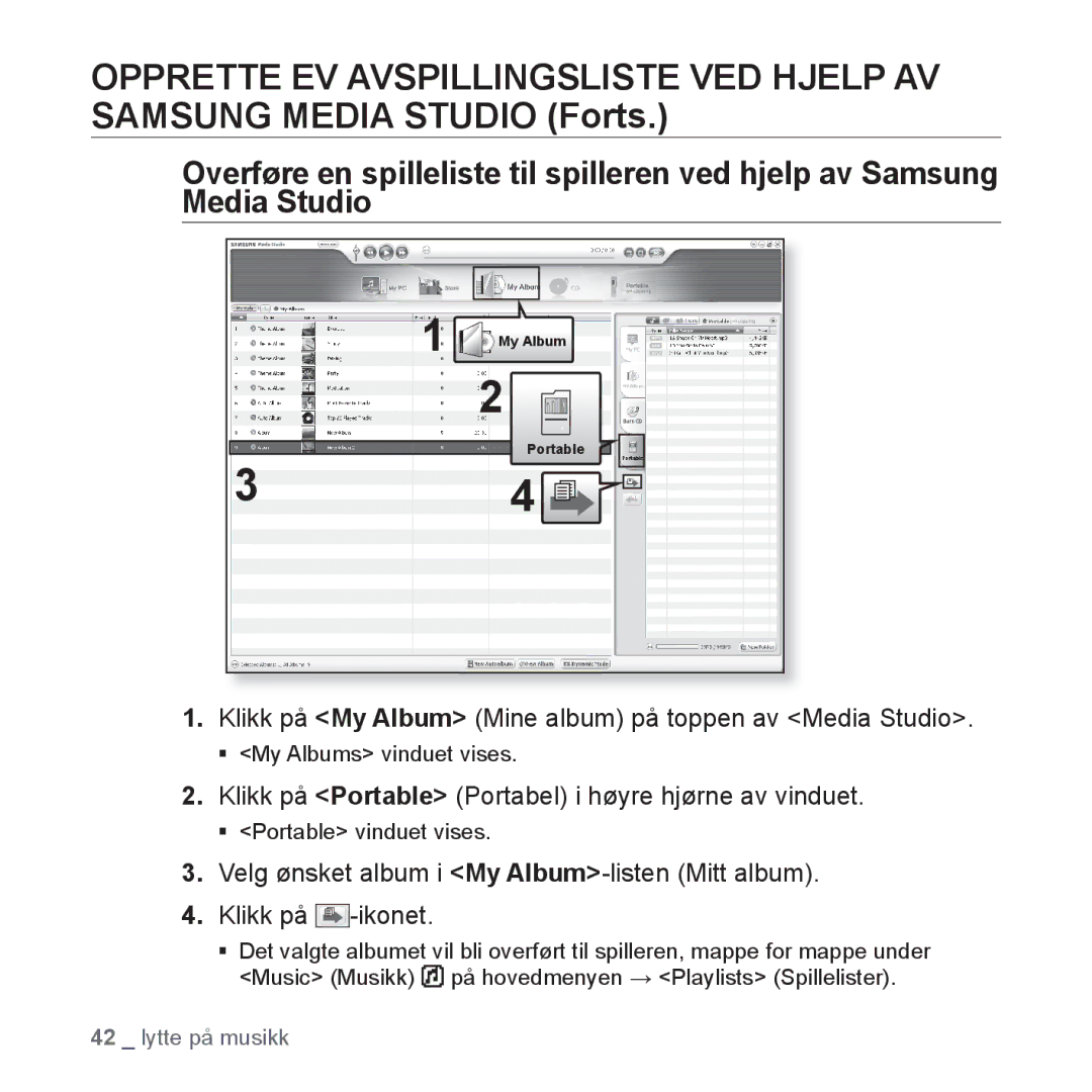 Samsung YP-U2RZB/XEE, YP-U3JQW/XEE, YP-U3JQP/XEE, YP-U3JQB/XEE manual Klikk på Portable Portabel i høyre hjørne av vinduet 