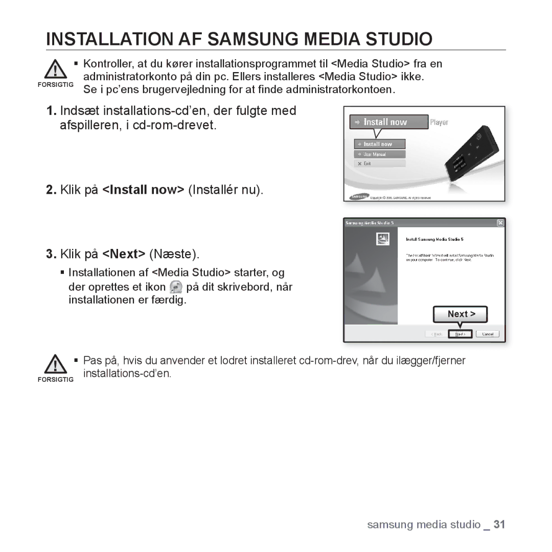 Samsung YP-U3JQW/XEE, YP-U2RZB/XEE, YP-U3JQP/XEE, YP-U3JQB/XEE manual Installation AF Samsung Media Studio 