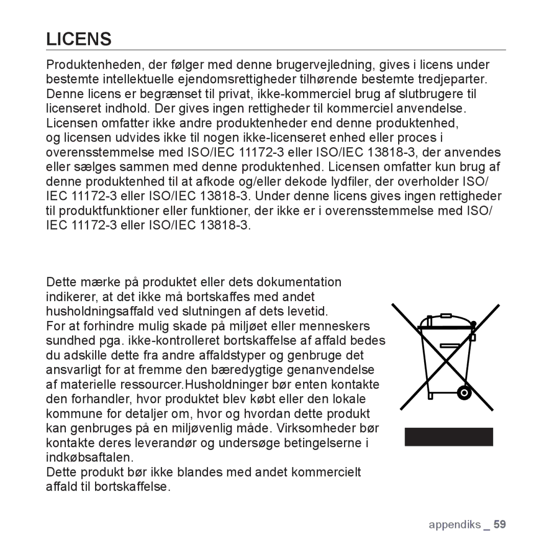 Samsung YP-U3JQW/XEE, YP-U2RZB/XEE, YP-U3JQP/XEE, YP-U3JQB/XEE manual Licens 