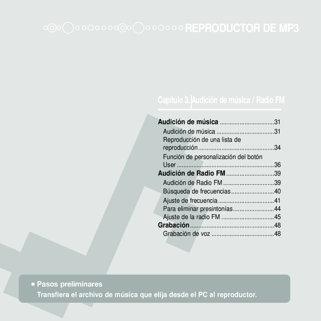 Samsung YP-U2RZW/XET, YP-U2RXW/ELS manual Capítulo 3. Audición de música / Radio FM, Función de personalización del botón 