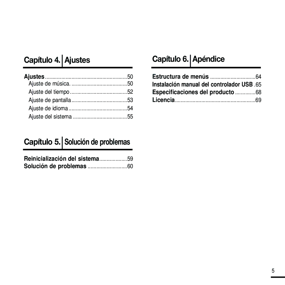 Samsung YP-U2RZW/XET, YP-U2RXW/ELS, YP-U2RZB/XET, YP-U2ZB/ELS, YP-U2RZB/OMX Capítulo 4. Ajustes, Reinicialización del sistema 