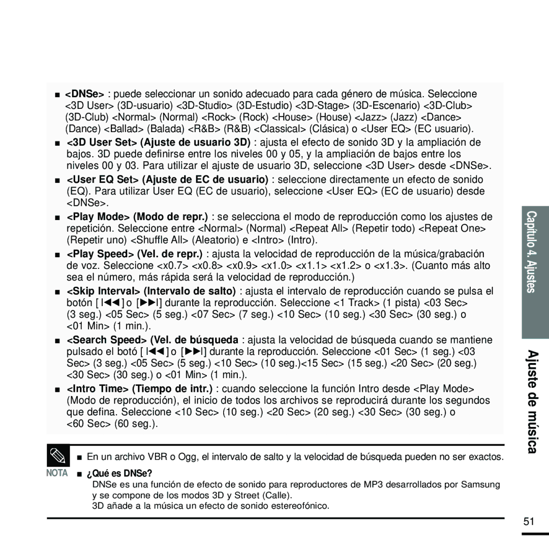 Samsung YP-U2RXW/ELS, YP-U2RZW/XET, YP-U2RZB/XET, YP-U2ZB/ELS, YP-U2RZB/OMX manual Sec 60 seg, Nota ¿Qué es DNSe? 