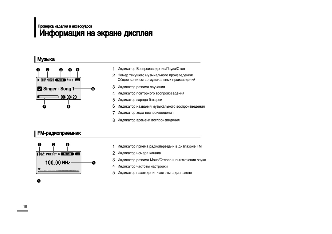 Samsung YP-U2ZB/XFU, YP-U2XB/XFU manual »Ìùóï‡ˆëˇ Ì‡ ˝Í‡Ìâ ‰Ëòôîâˇ, Ãûá˚Í‡, Fm-‡‰Ëóôëâïìëí, »Ì‰Ëí‡Úó ˜‡Òúóú˚ Ì‡Òúóèíë 