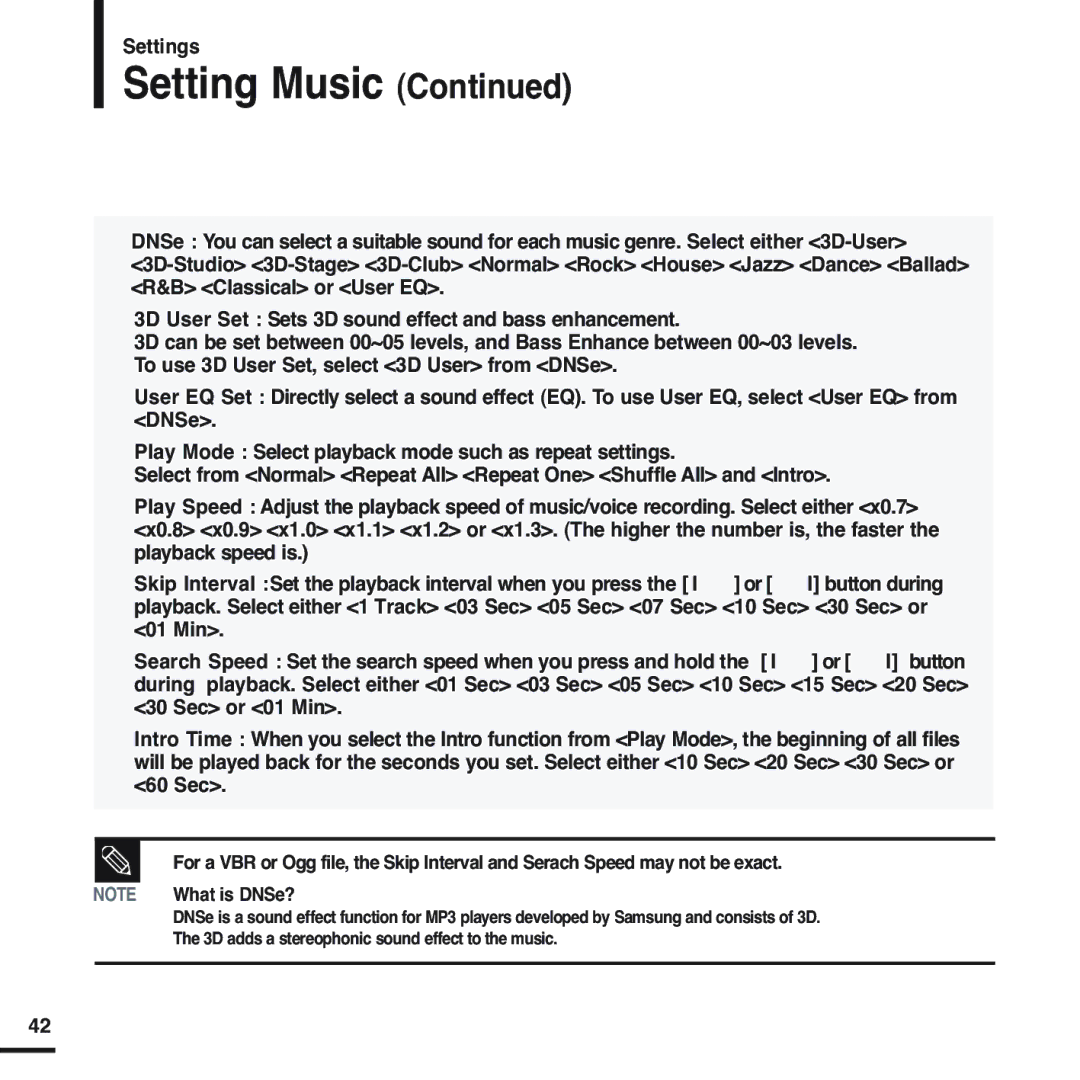 Samsung YP-U2ZW/ELS, YP-U2QW/ELS, YP-U2XW/ELS, YP-U2XB/ELS, YP-U2QB/ELS, YP-U2ZB/ELS manual Setting Music 