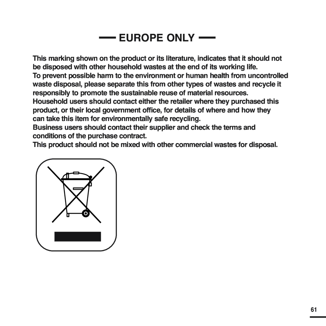 Samsung YP-U2QW/ELS, YP-U2ZW/ELS, YP-U2XW/ELS, YP-U2XB/ELS, YP-U2QB/ELS, YP-U2ZB/ELS manual Europe only 