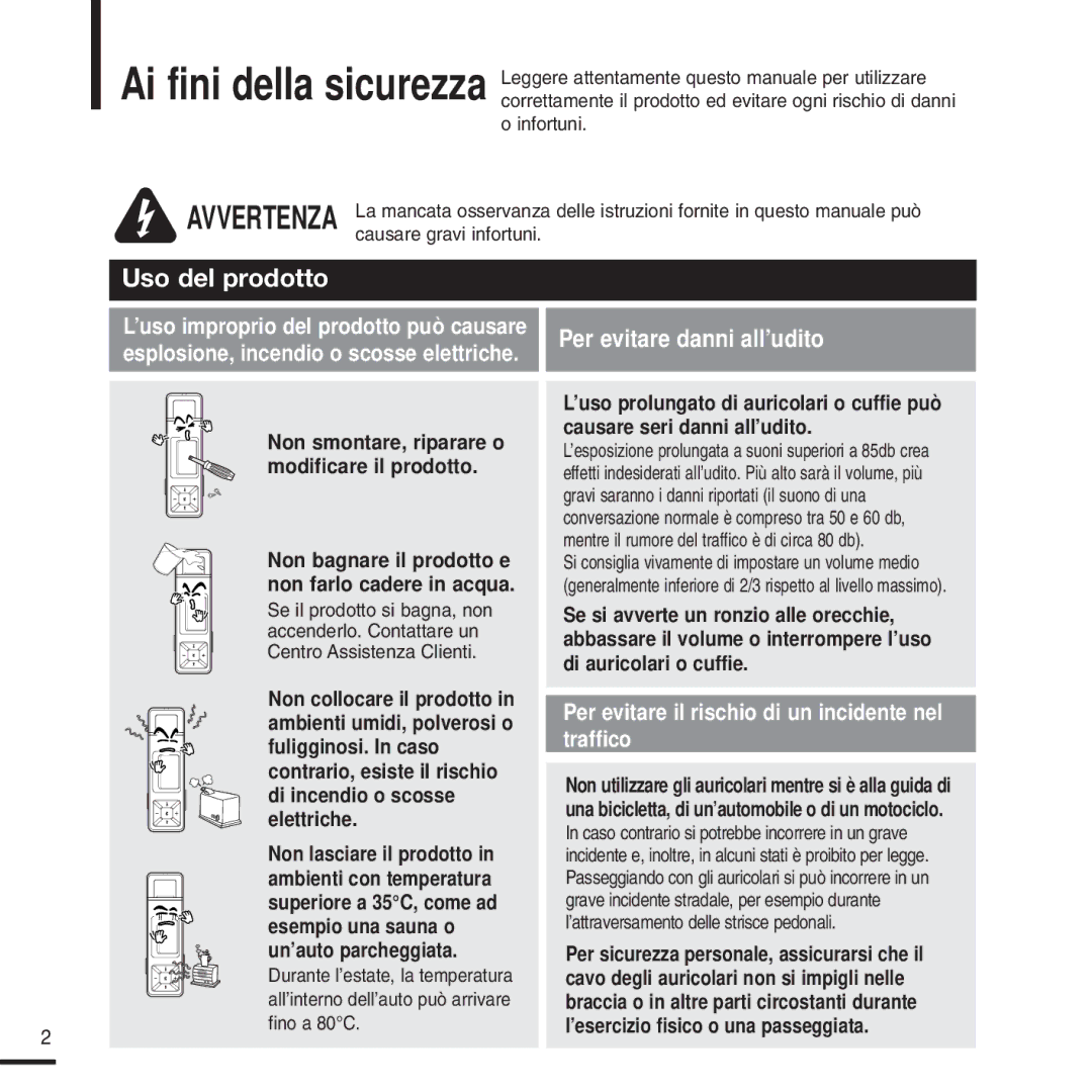 Samsung YP-U2XW/ELS, YP-U2ZW/ELS, YP-U2QW/ELS, YP-U2XB/ELS, YP-U2QB/ELS, YP-U2ZB/ELS manual Uso del prodotto 